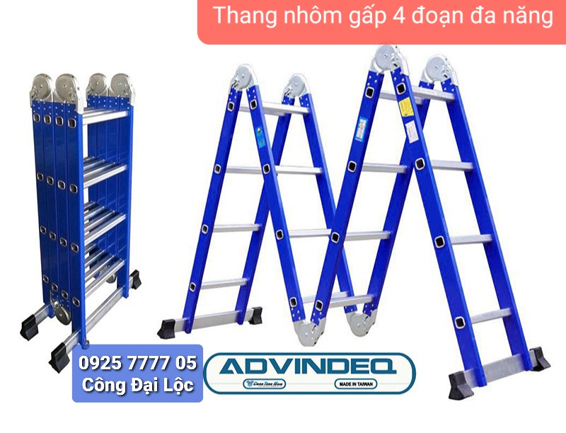 Thang nhôm gấp đa năng 4 đoạn Advindeq ADM104 - Đài Loan ( Màu Xanh )