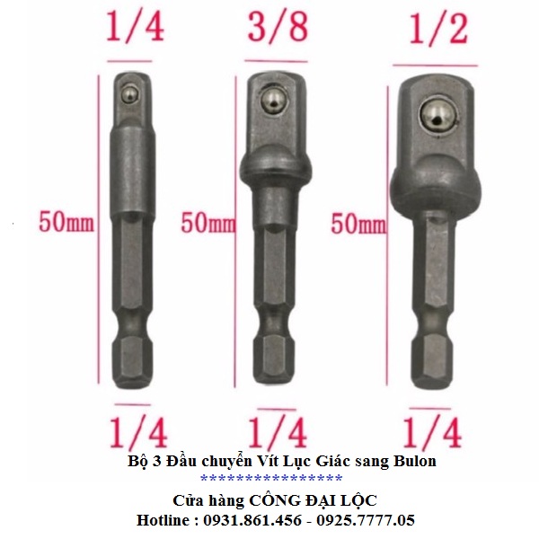 Bộ 3 Đầu chuyển Vít lục giác sang Bulon 