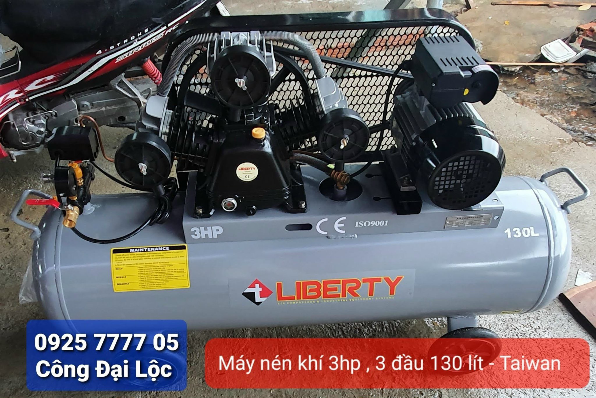 Máy Nén Khí 3HP 1 Cấp 8 bar Bình Chứa 130 Lít LIBETY Nhập  khẩu Taiwan