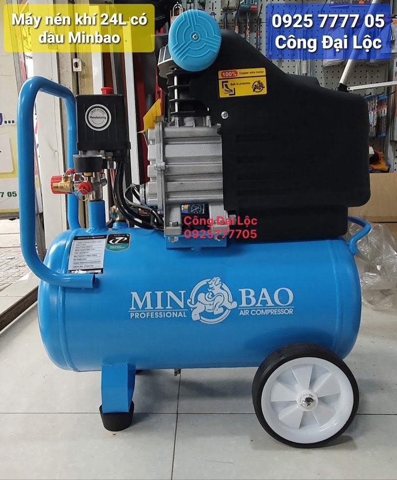 Máy Nén Khí Có Dầu MinBao Xanh 24 Lít 2.250w - 3Hp