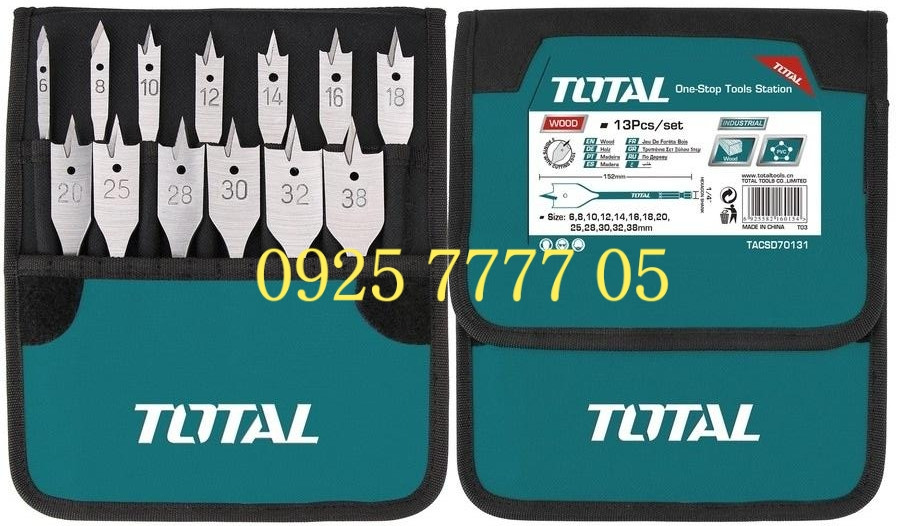 TACSD70131 - Bộ 13 mũi khoan gỗ  đầu dẹp , chân lục giác