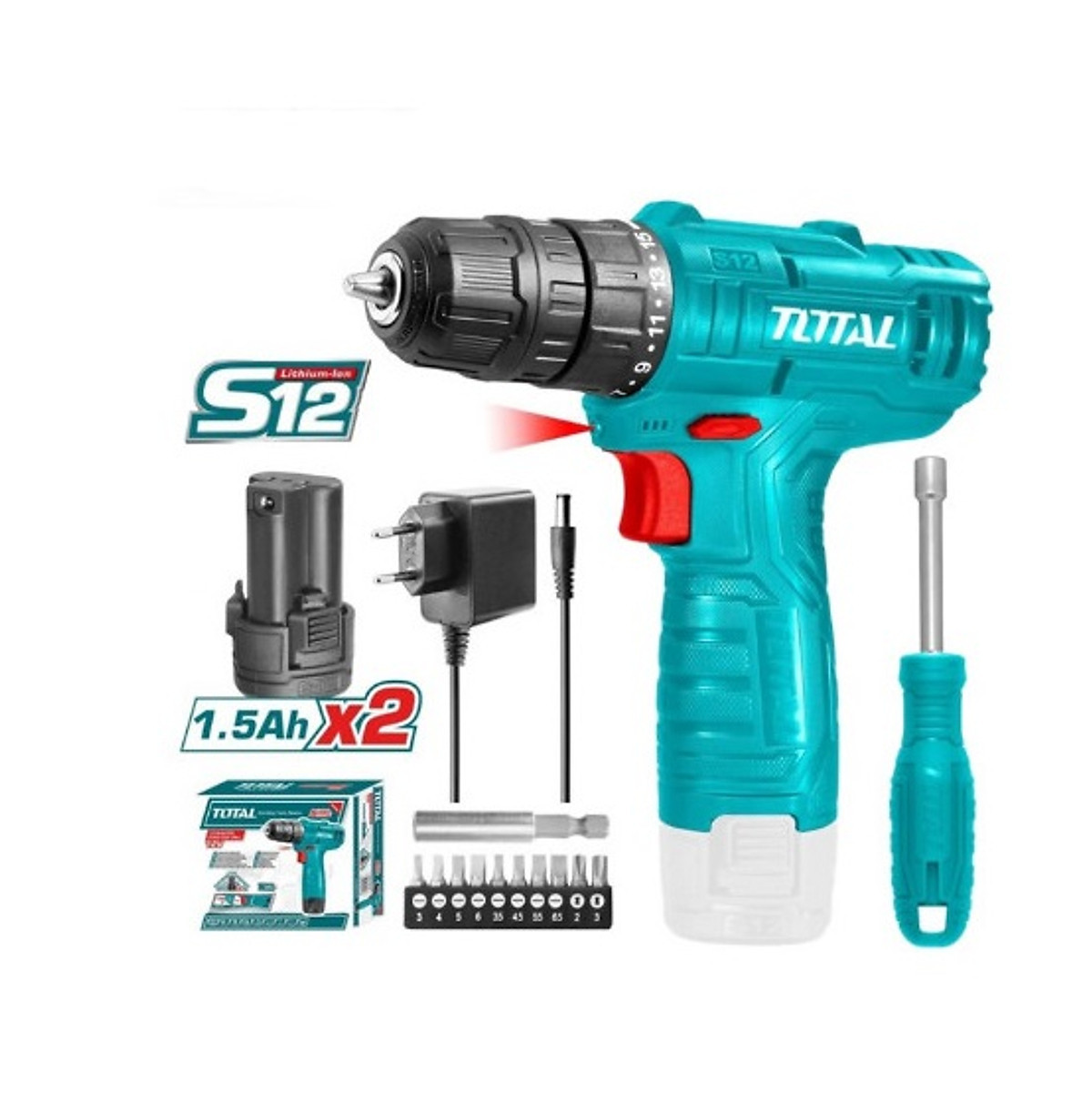 [ TOSLI22111 ] - Bộ máy khoan TDLI12415 dùng pin 12V và tua vít Total